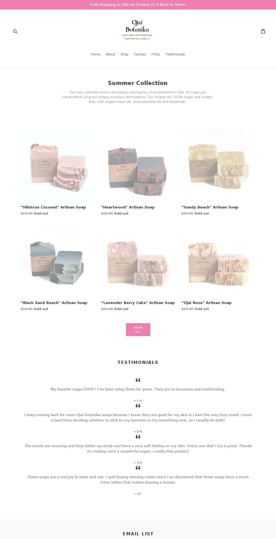 ojaibotanika.com — Shopify storefront screenshot