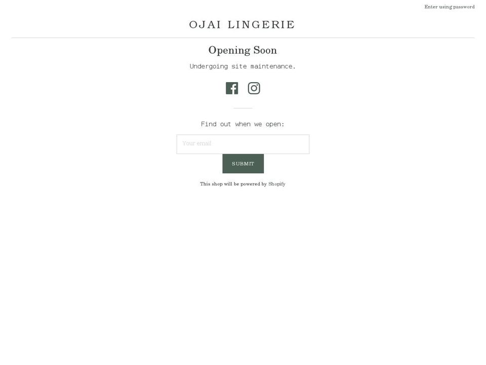 ojailingerie.com shopify website screenshot