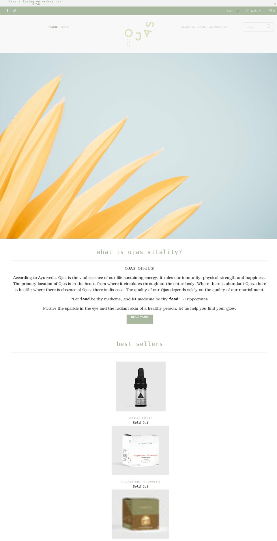 OJAS Shopify theme site example ojasvitality.com