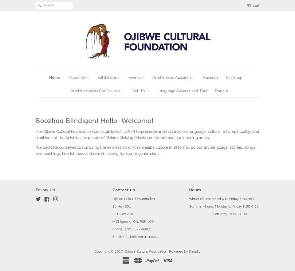 ojibweculture.ca shopify website screenshot