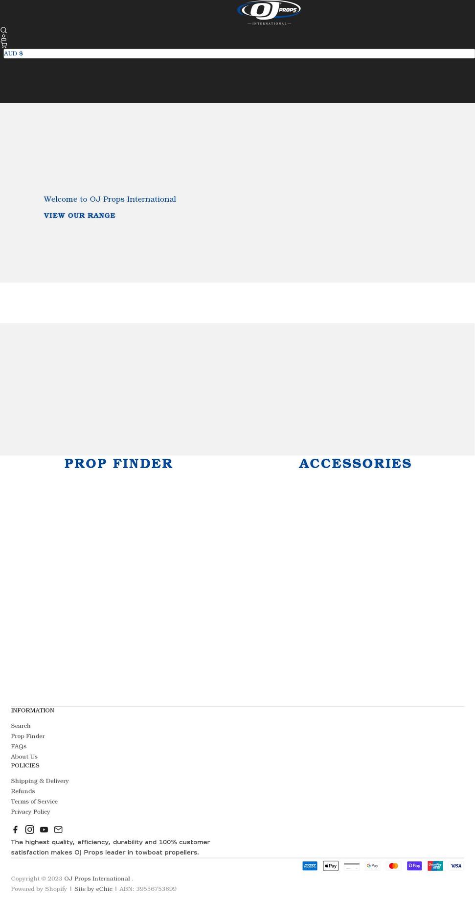 ojpropsint.com shopify website screenshot