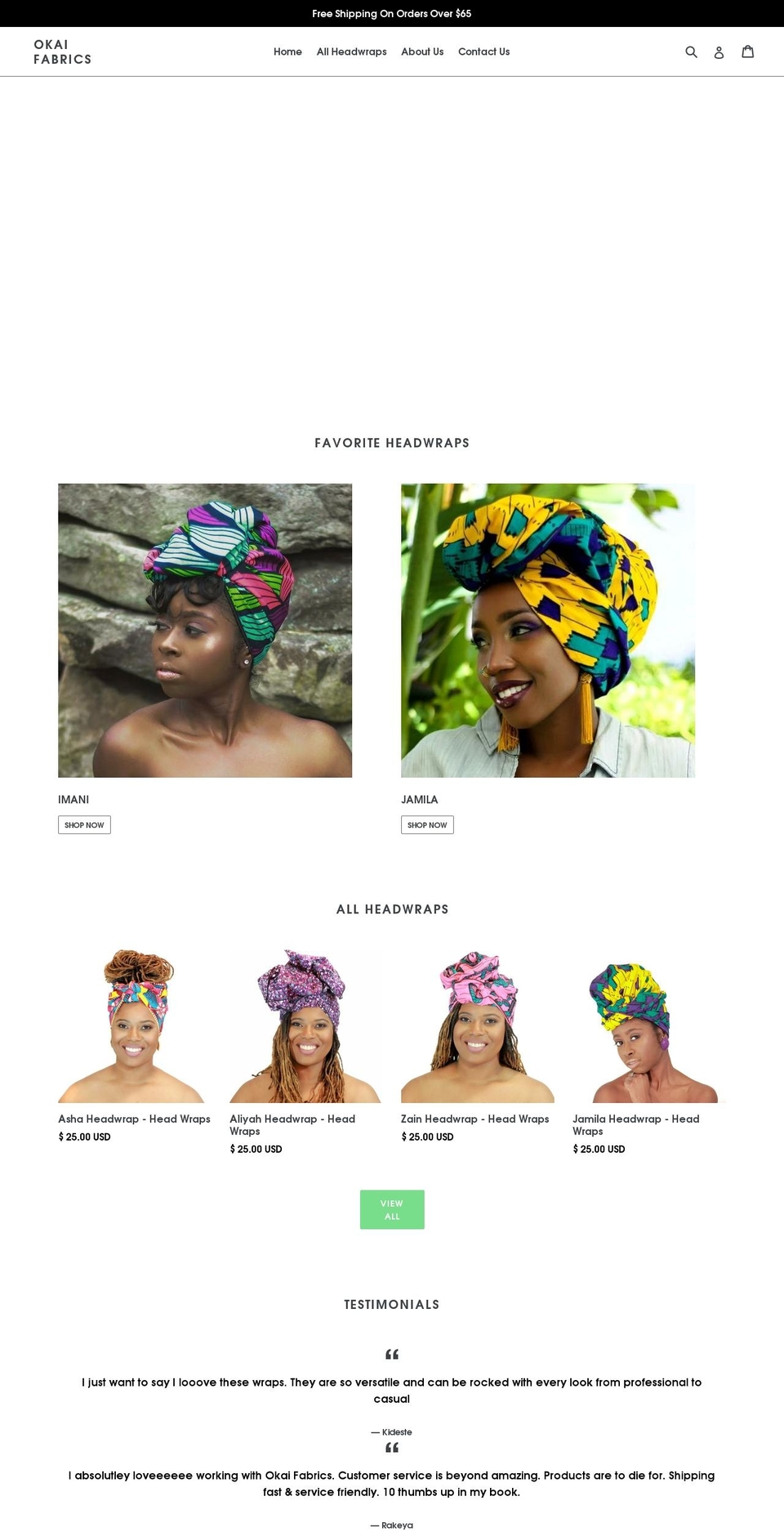 okaifabrics.com — Shopify storefront screenshot