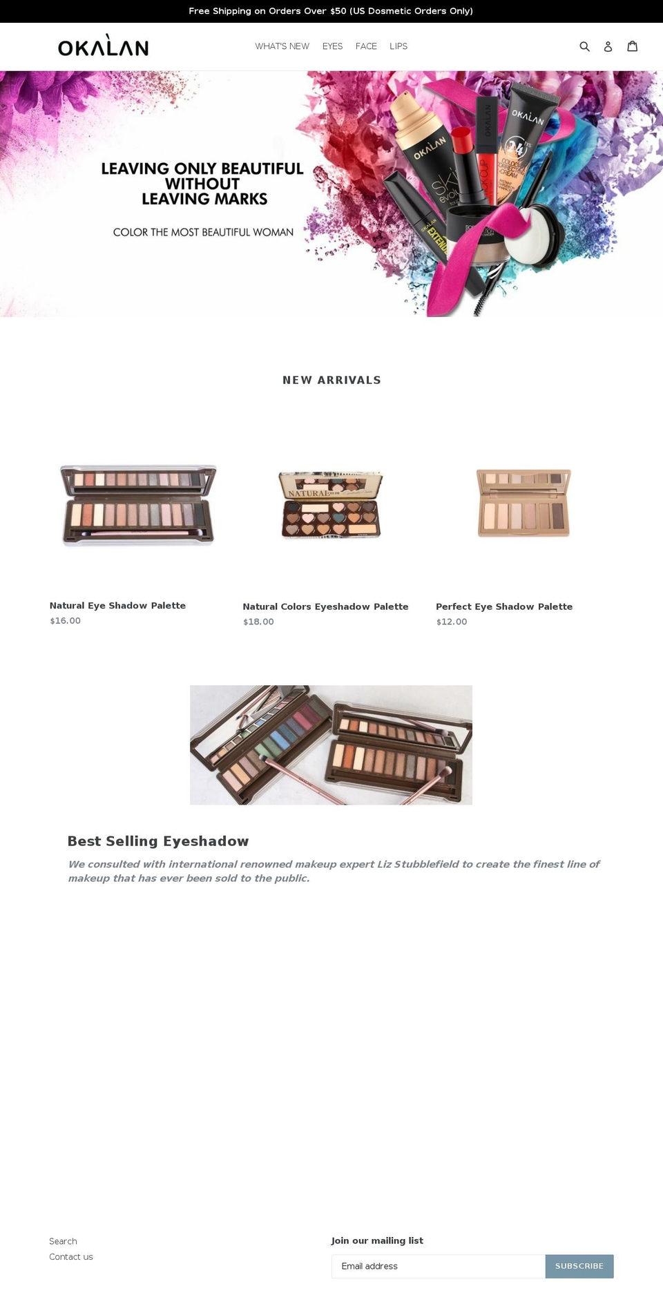 okalancosmetics.com shopify website screenshot