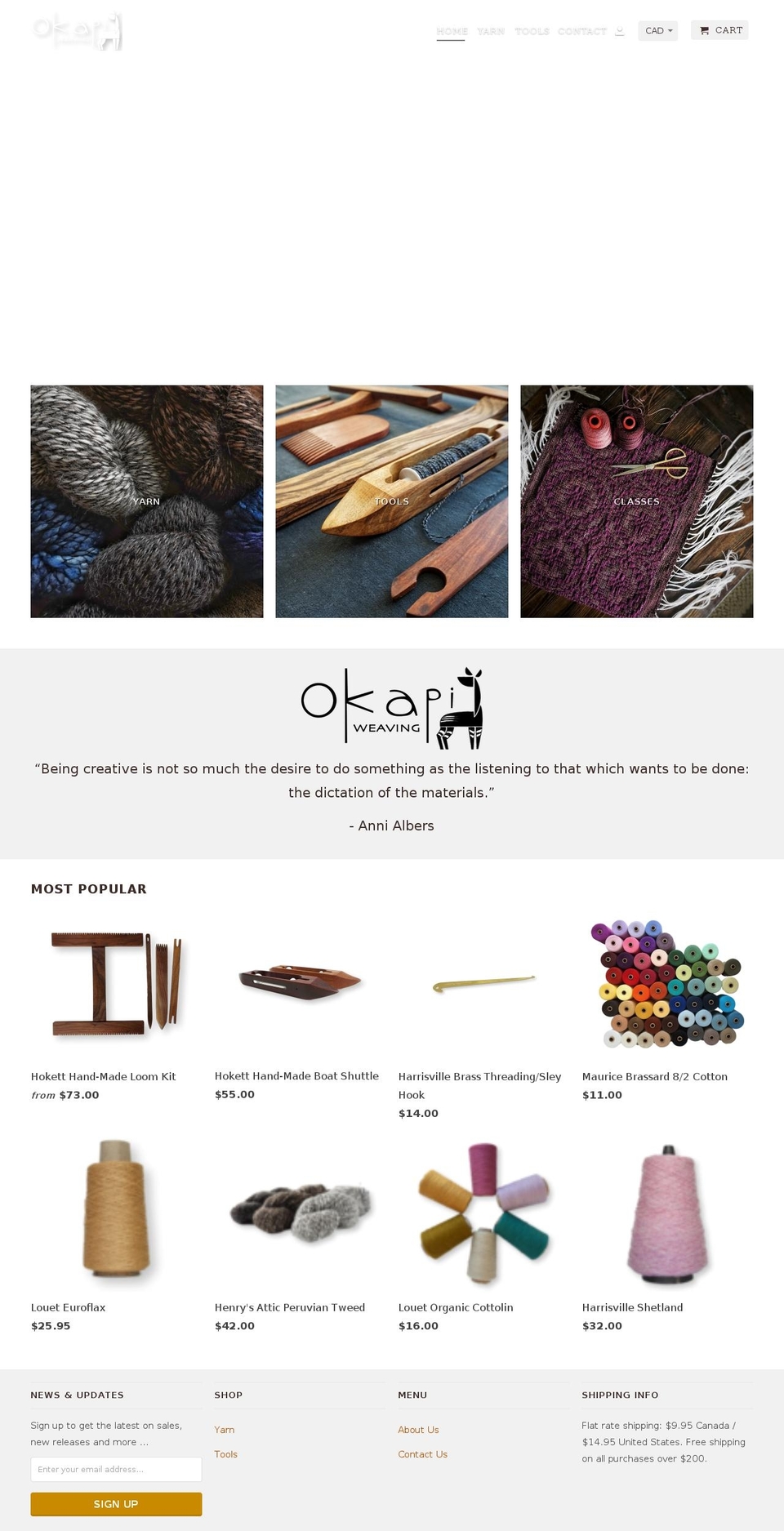 okapiweaving.com — Shopify storefront screenshot