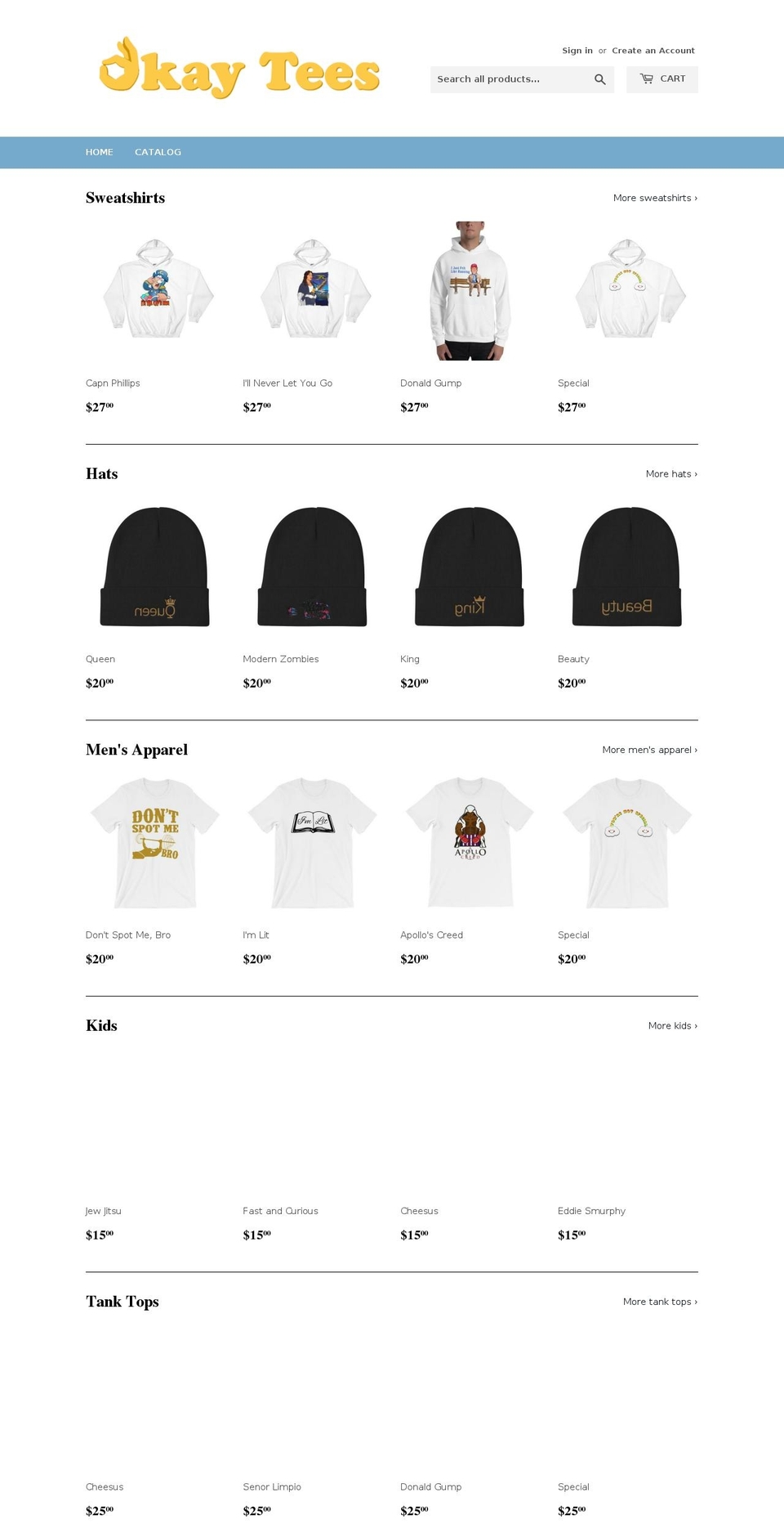 okaytees.com shopify website screenshot