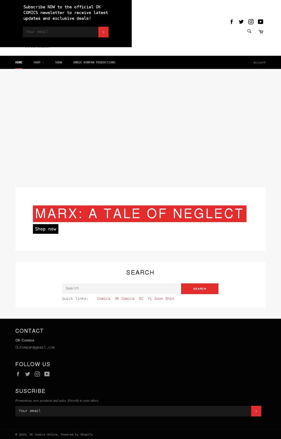 okcomicsonline.com shopify website screenshot
