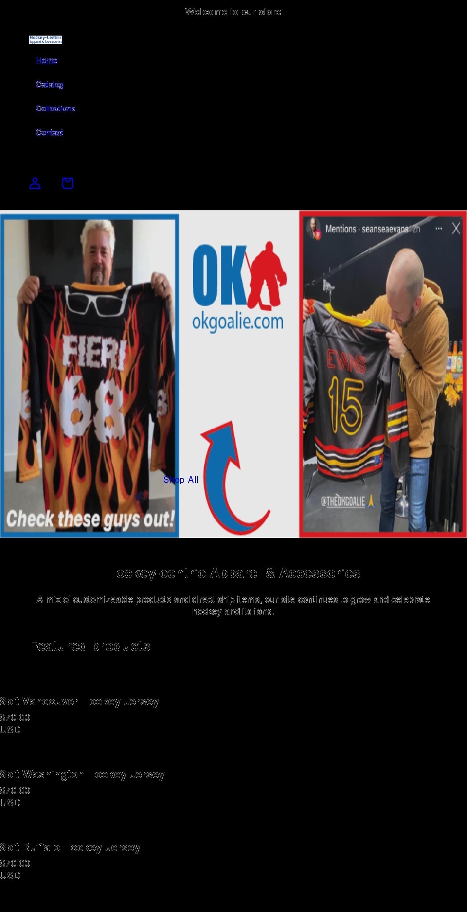 okgoalie.com shopify website screenshot