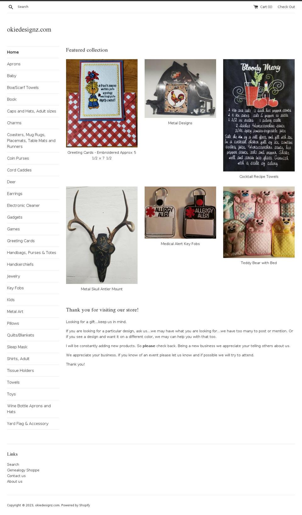 okiedesignz.com shopify website screenshot