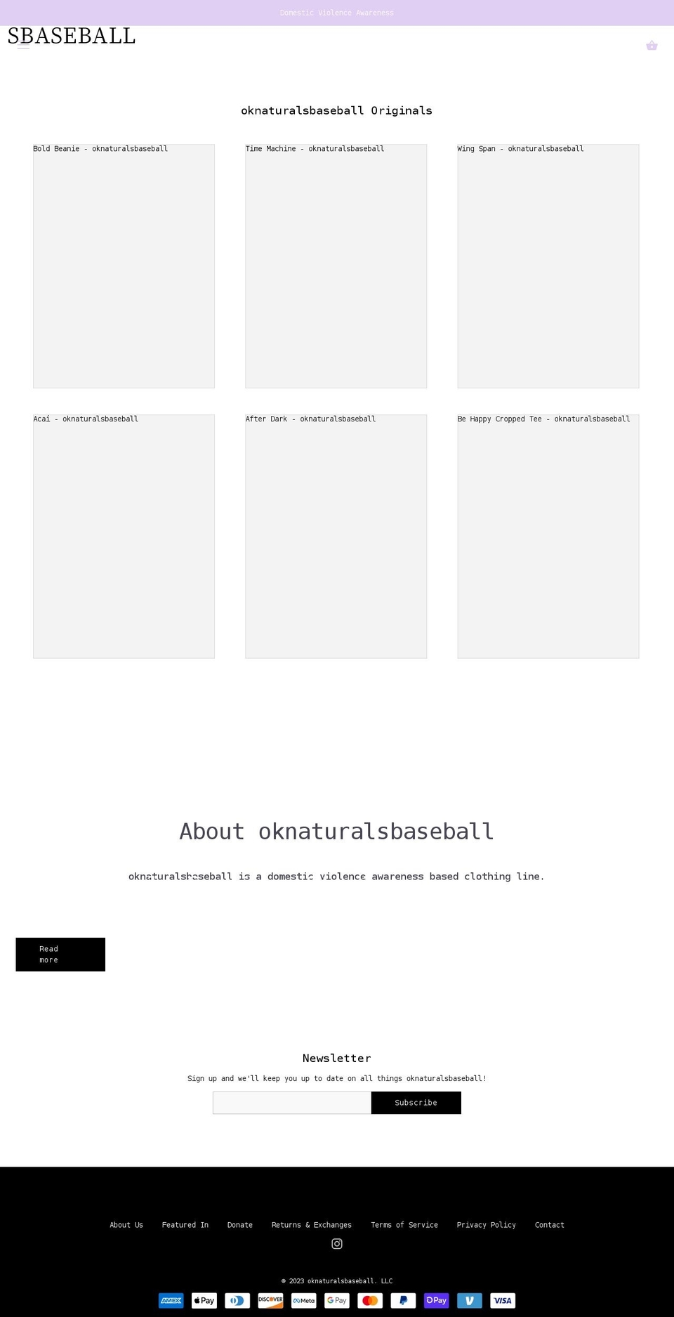oknaturalsbaseball.com shopify website screenshot