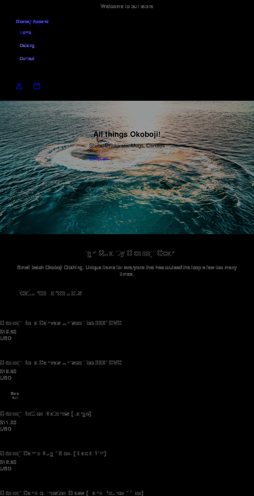 okobojiapparel.com shopify website screenshot