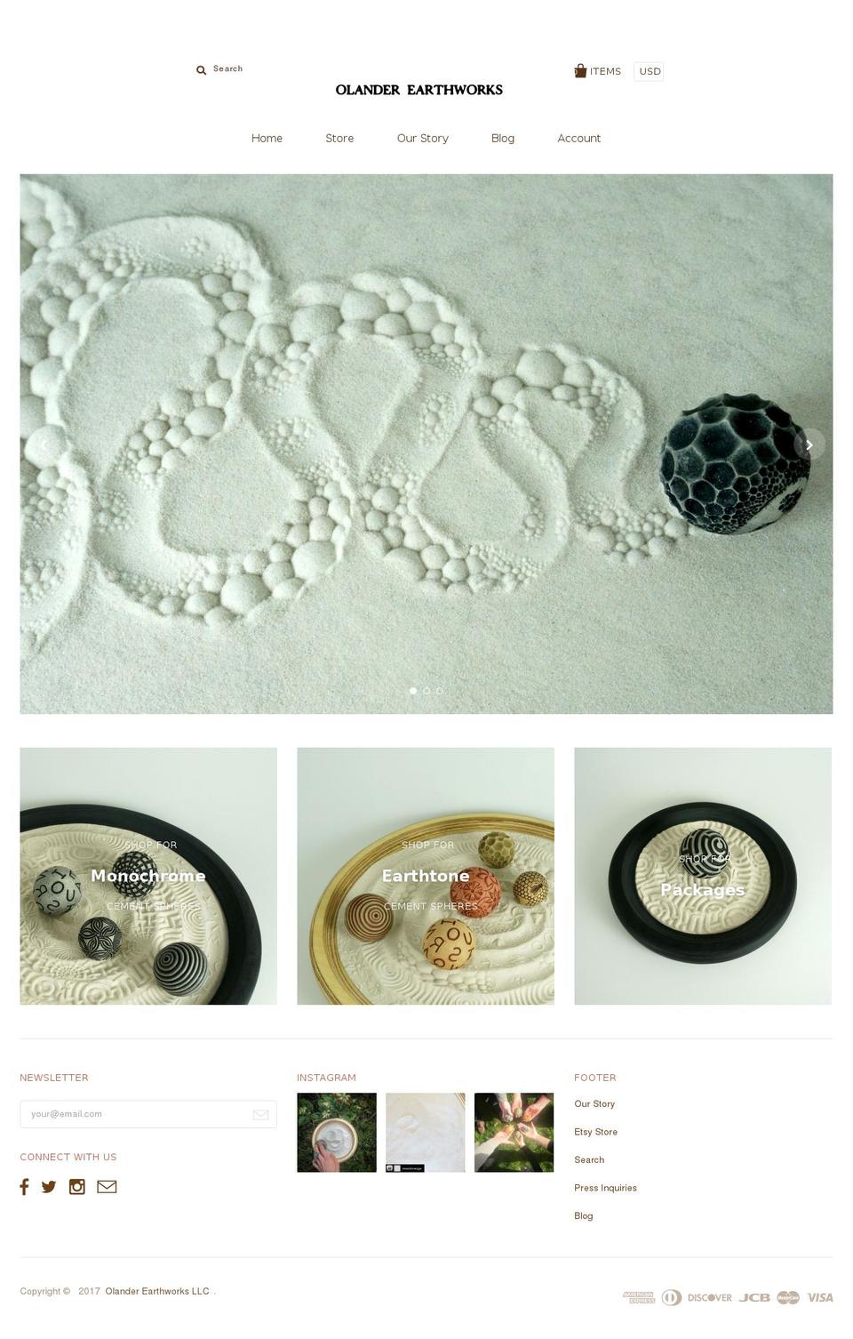 olanderearthworks.com shopify website screenshot