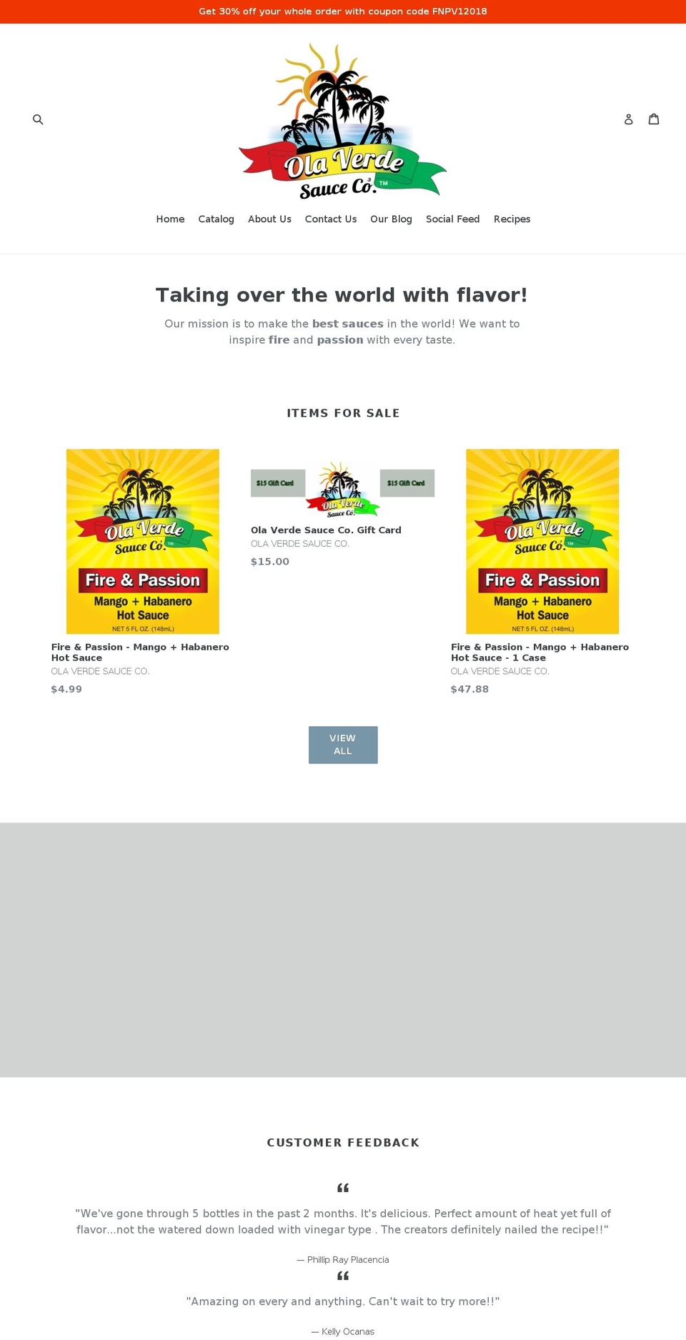 olaverdesauceco.com shopify website screenshot