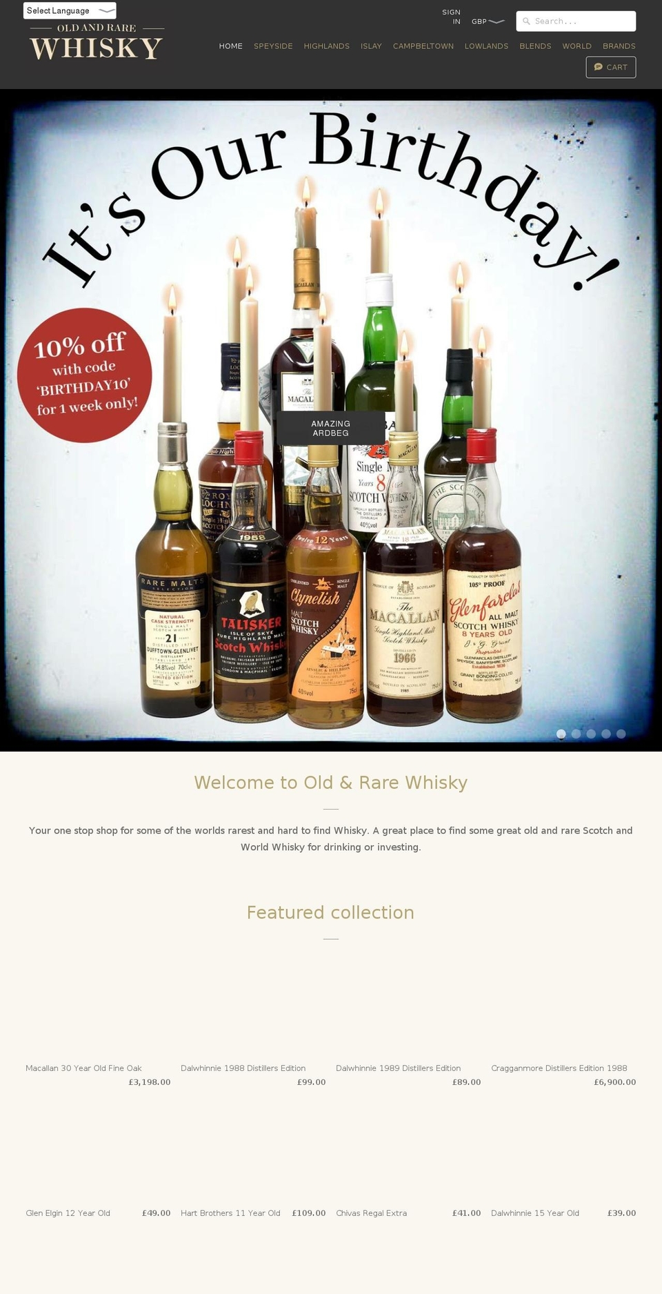 oldandrarewhisky.co.uk shopify website screenshot