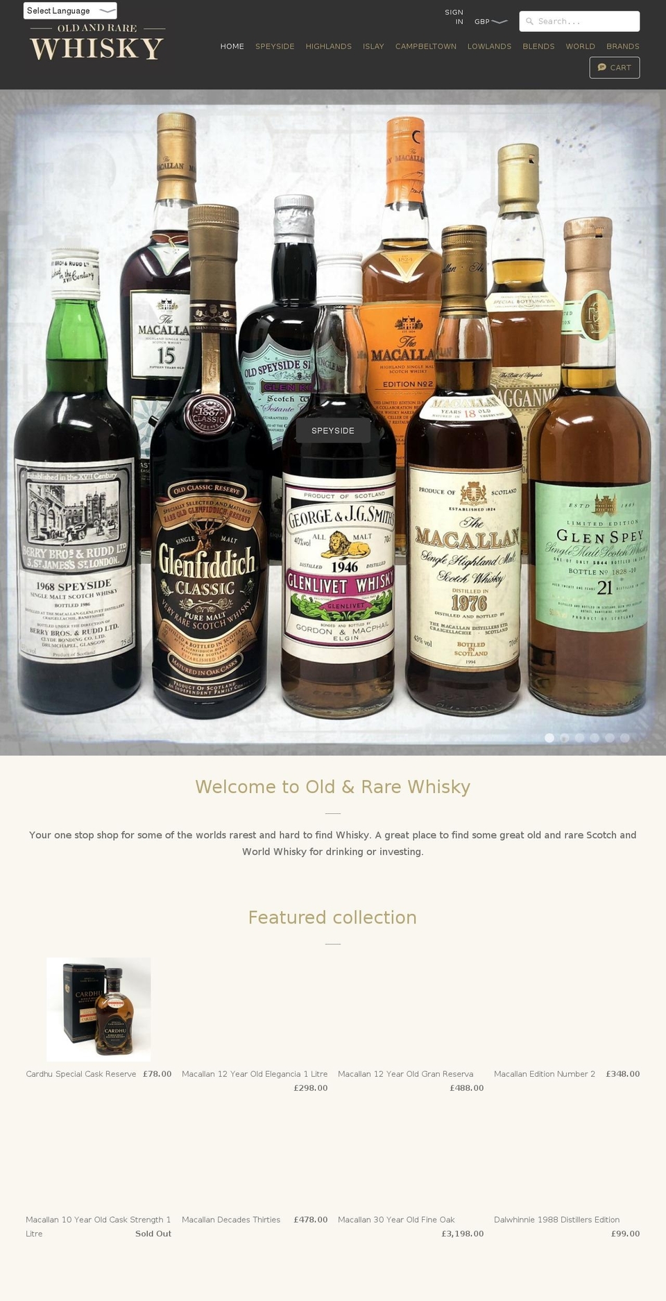 oldandrarewhisky.com — Shopify storefront screenshot