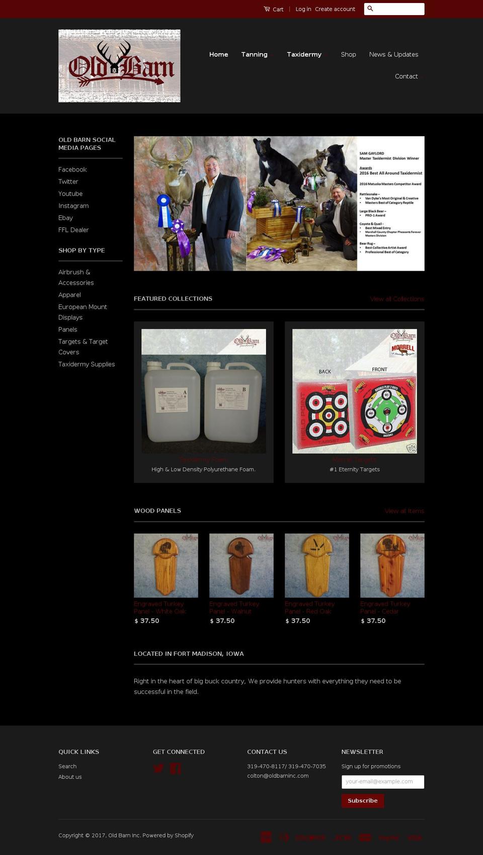 oldbarntaxidermy.com shopify website screenshot