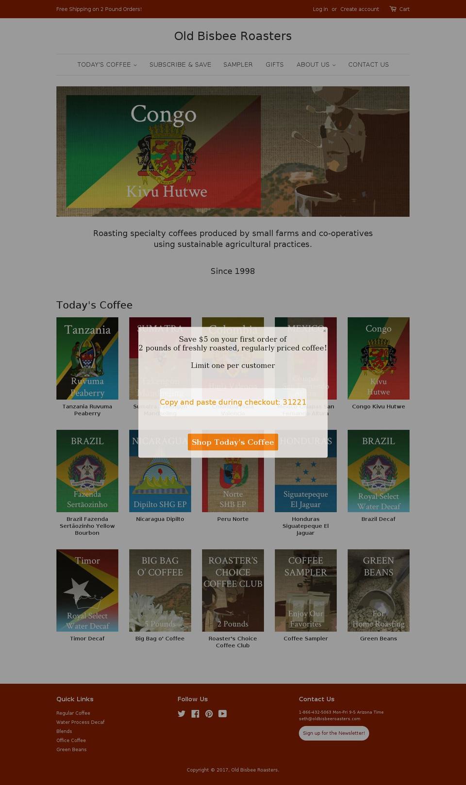 oldbisbeeroasters.com shopify website screenshot