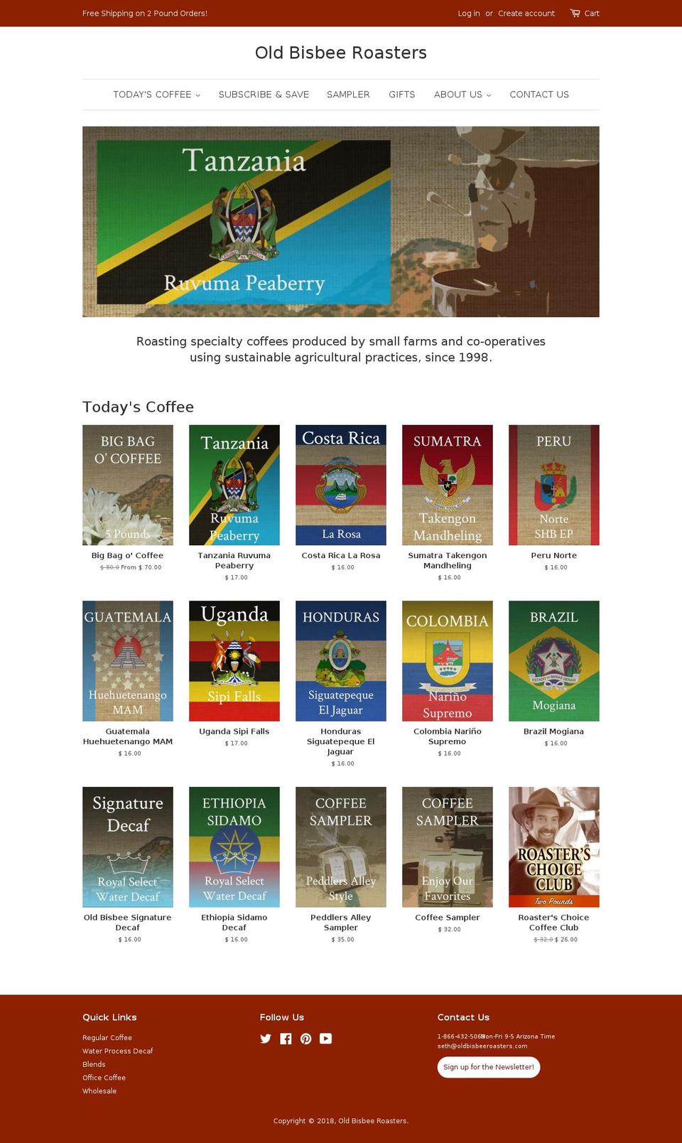 oldbisbeeroasters.net shopify website screenshot