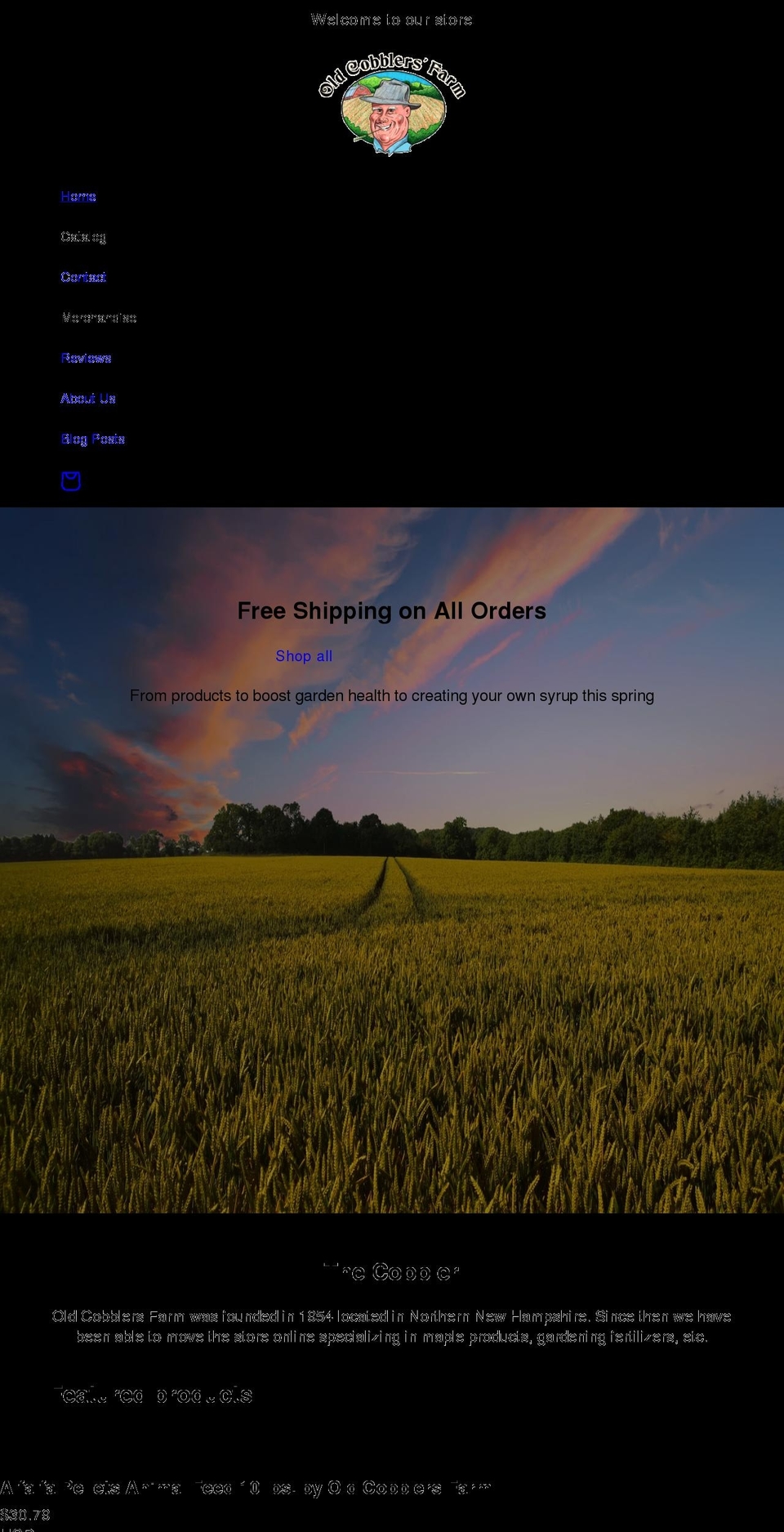 oldcobblersfarm.com shopify website screenshot
