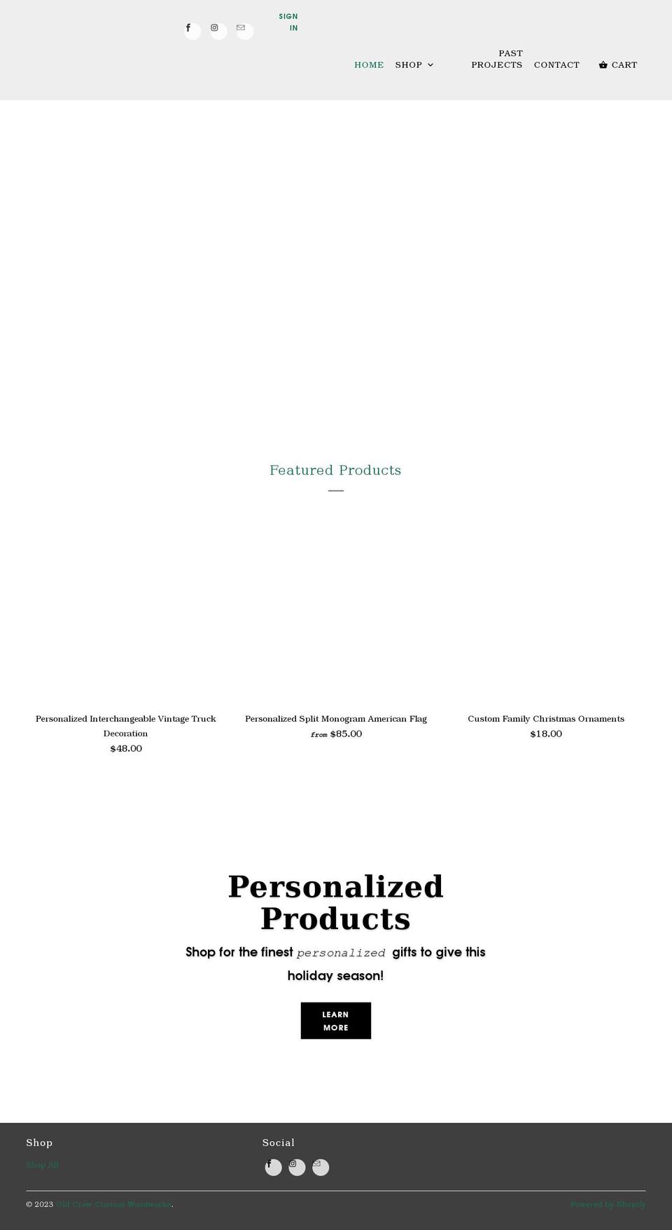 oldcrowcustomwoodworks.com shopify website screenshot