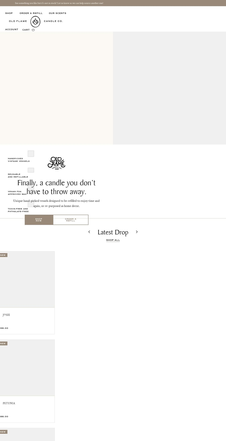 oldflamecandleco.com shopify website screenshot