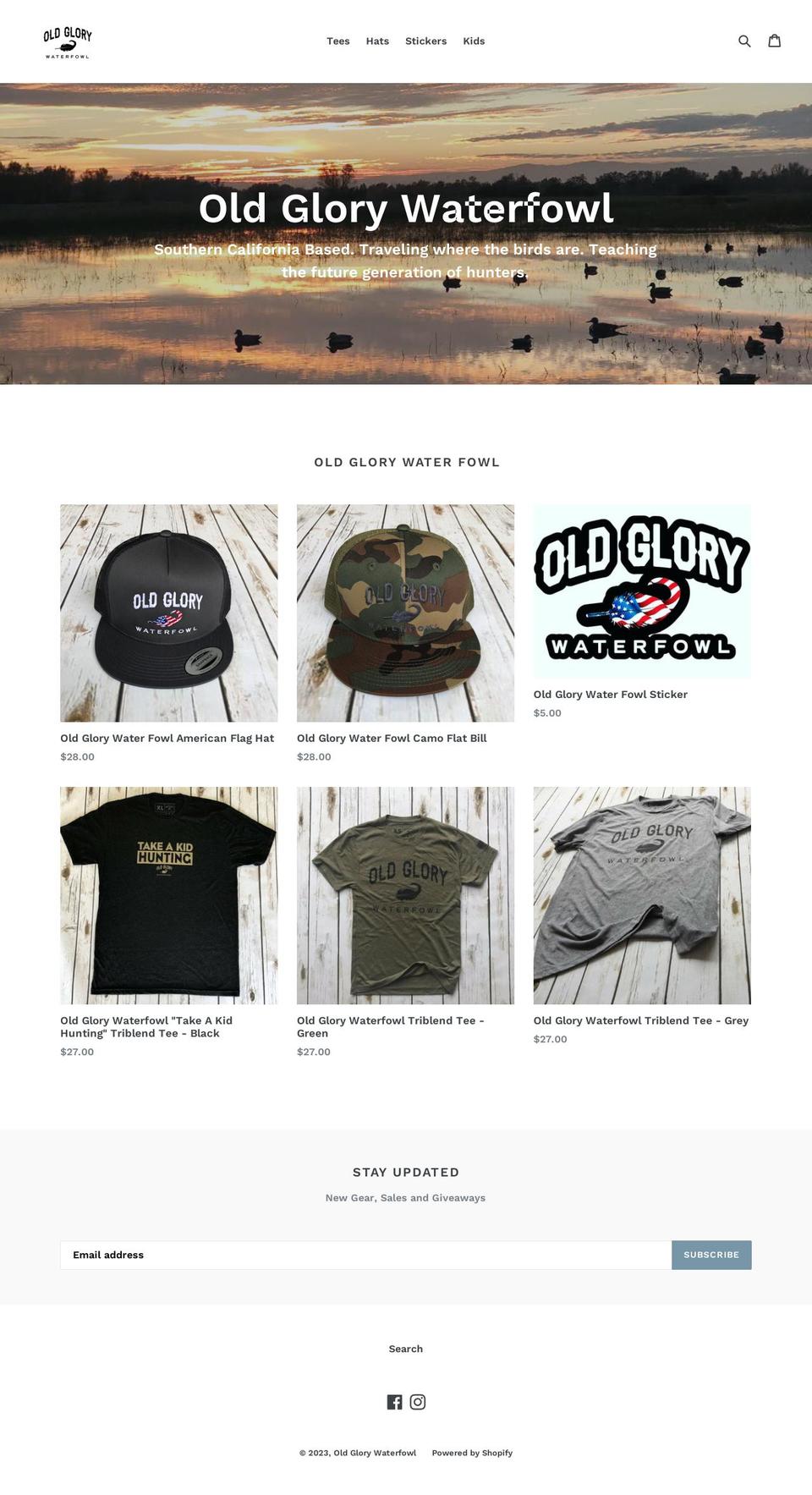 oldglorywaterfowl.com shopify website screenshot