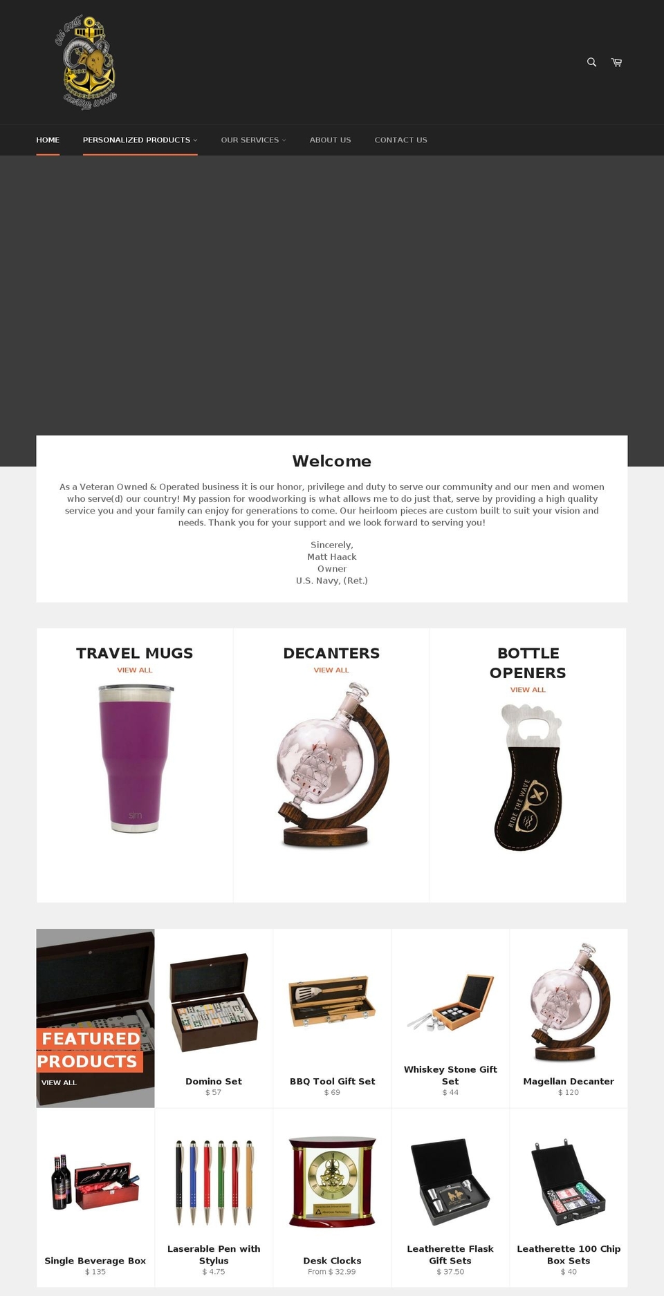 oldgoatcustomwoods.com shopify website screenshot