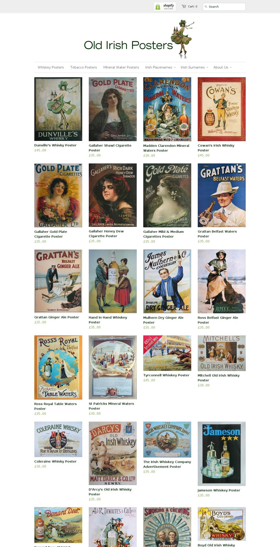 oldirishposters.com shopify website screenshot
