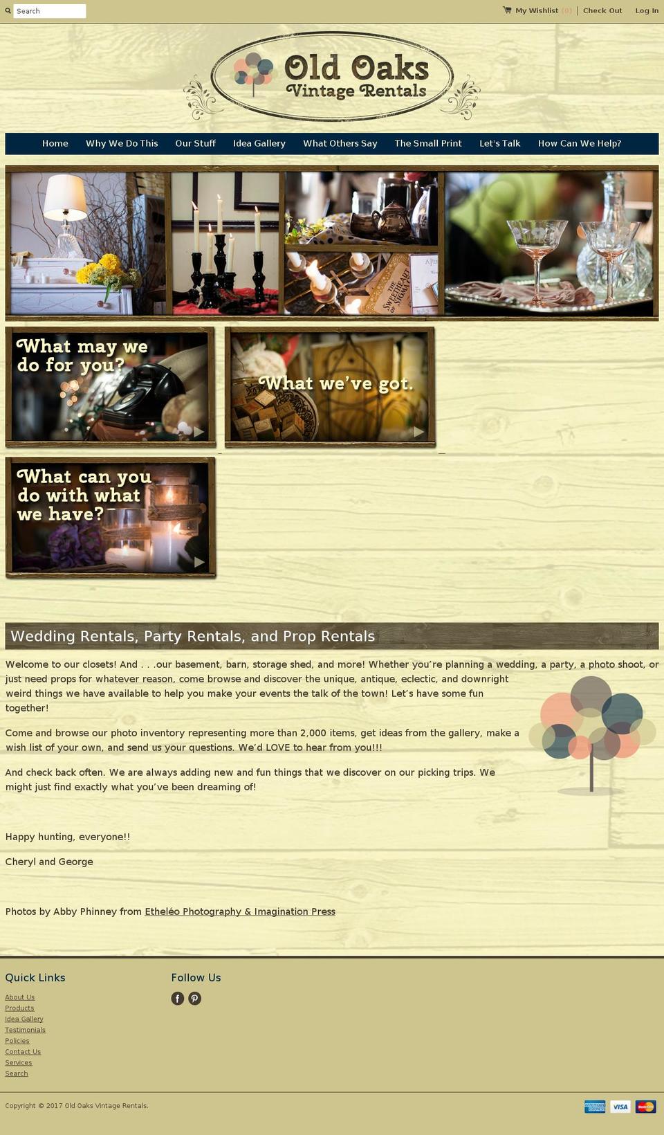 oldoaksvintagerentals.com shopify website screenshot