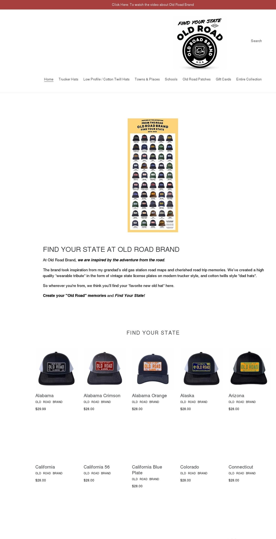 oldroadbrand.com shopify website screenshot