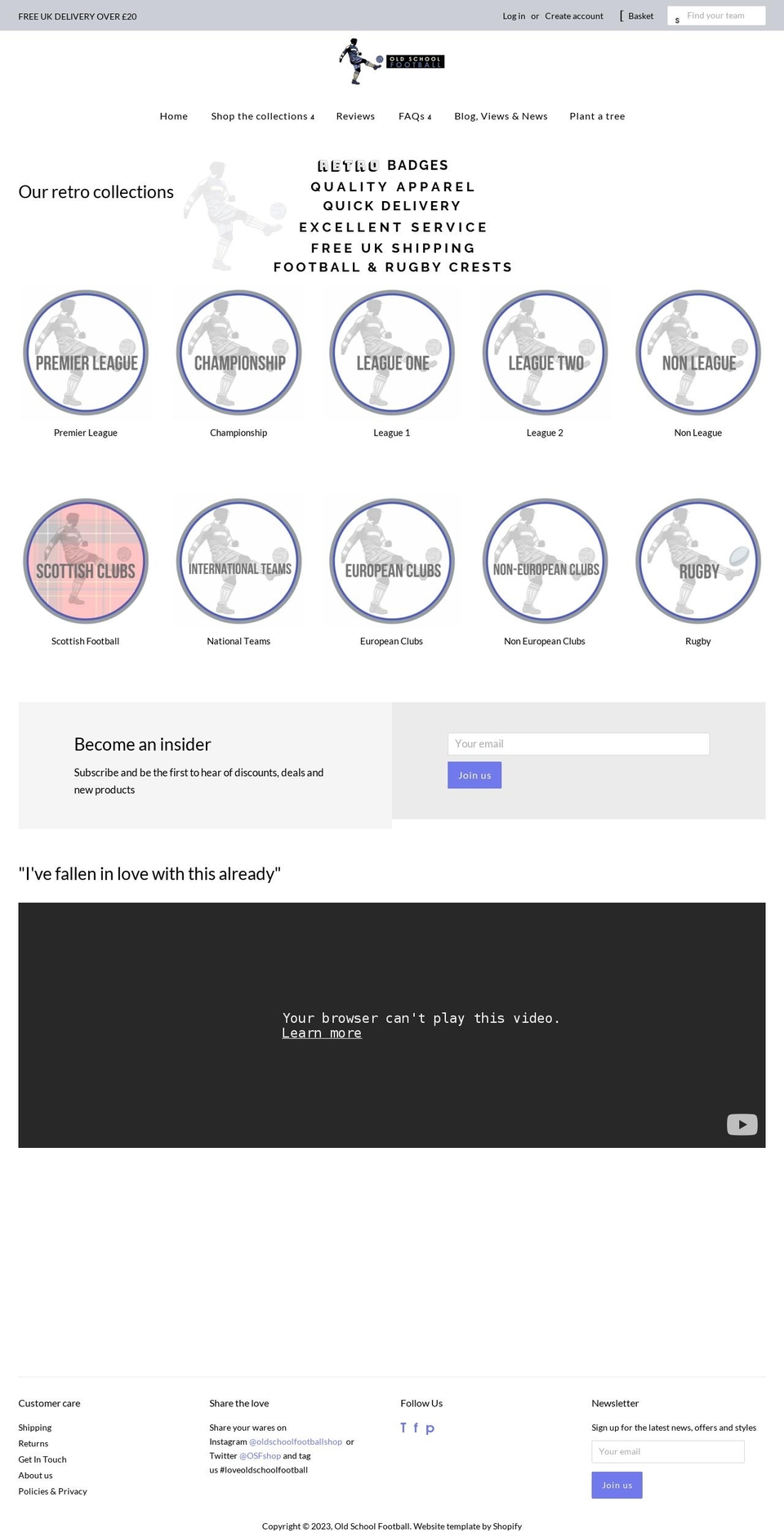 oldschoolfootball.co.uk shopify website screenshot