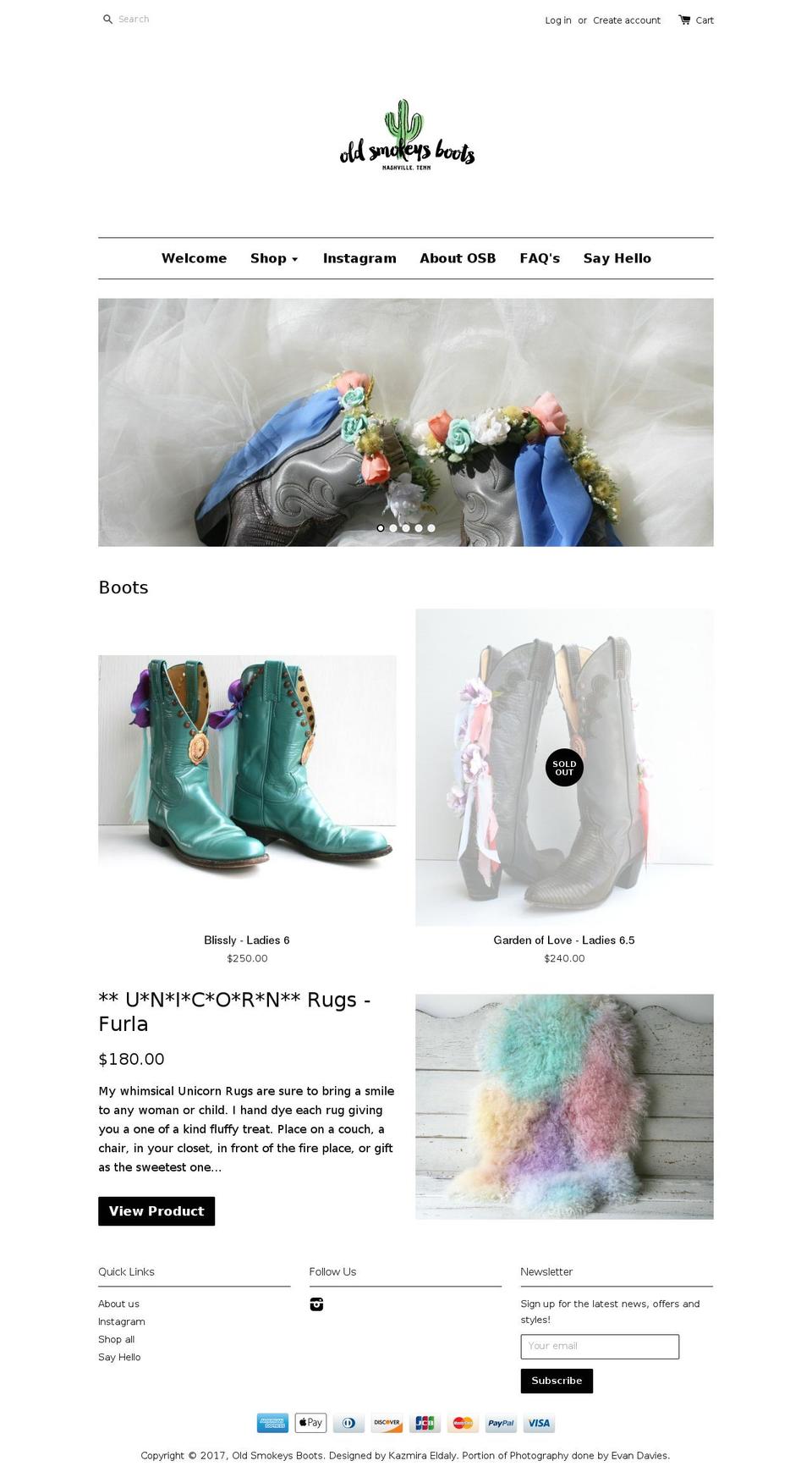 oldsmokeysboots.com shopify website screenshot