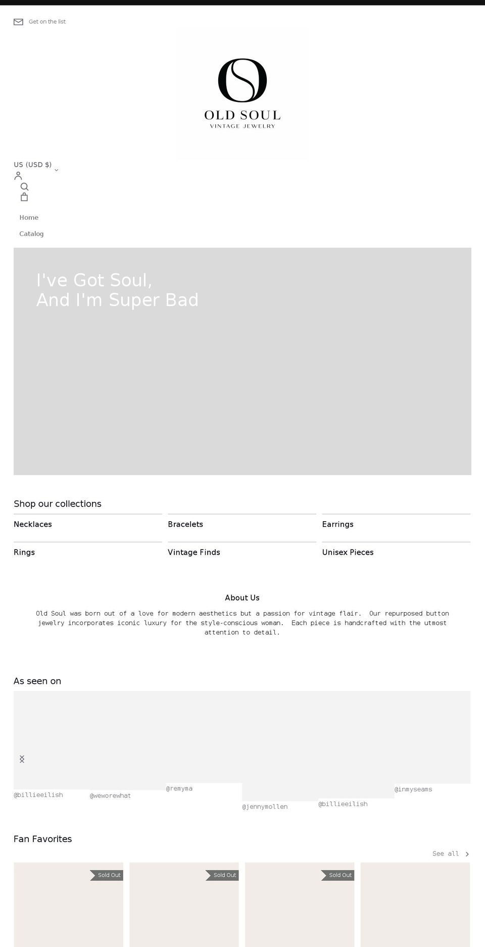 oldsoulvintagejewelry.com — Shopify storefront screenshot