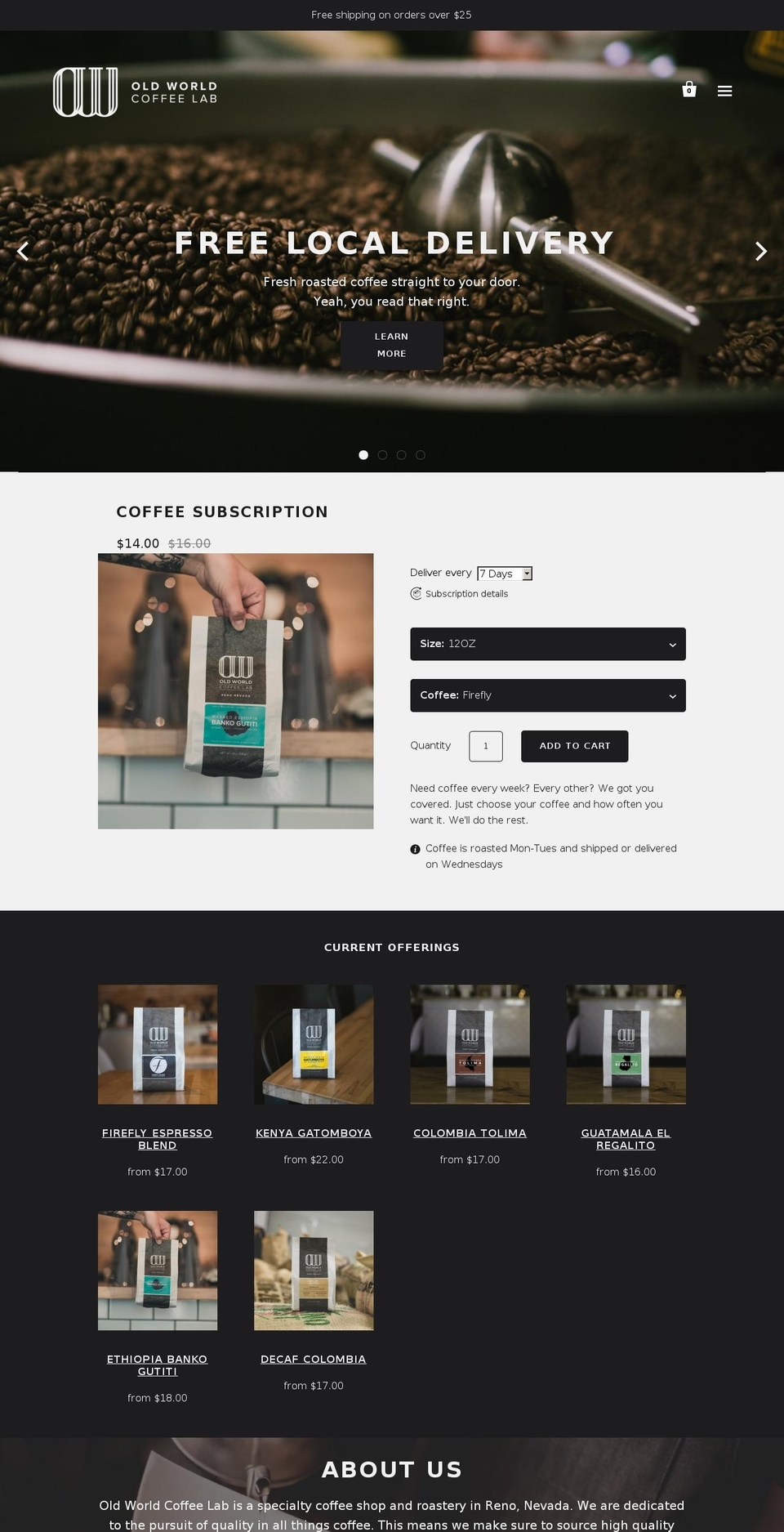 oldworldcoffeecatering.com — Shopify storefront screenshot