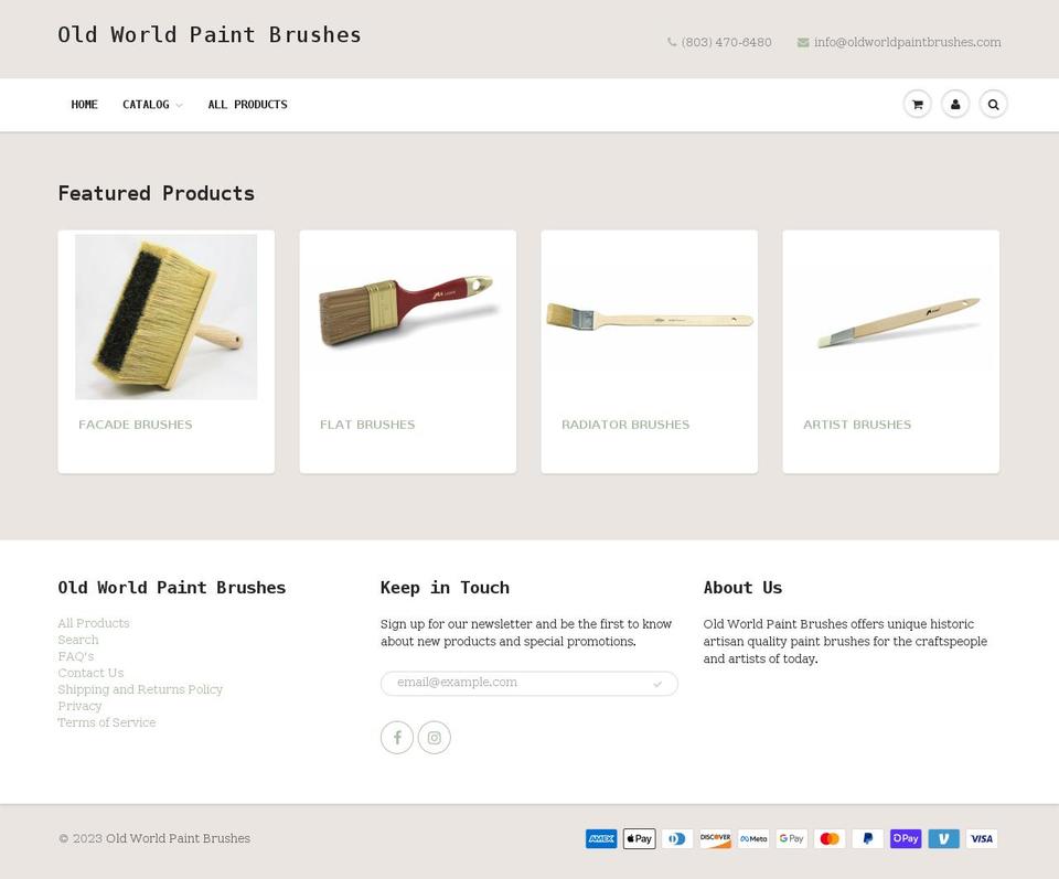 oldworldpaintbrushes.com shopify website screenshot