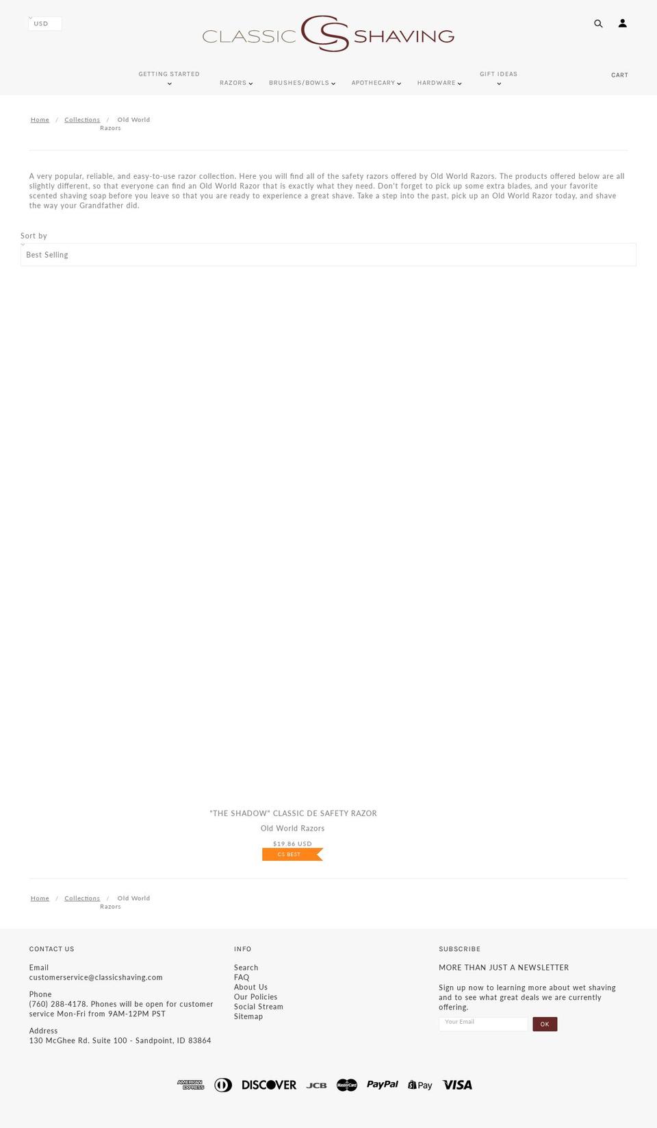 oldworldrazors.com — Shopify storefront screenshot