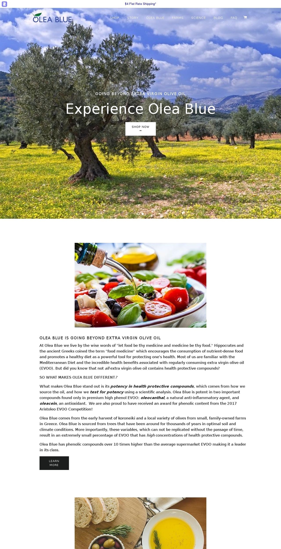 oleablue.com shopify website screenshot