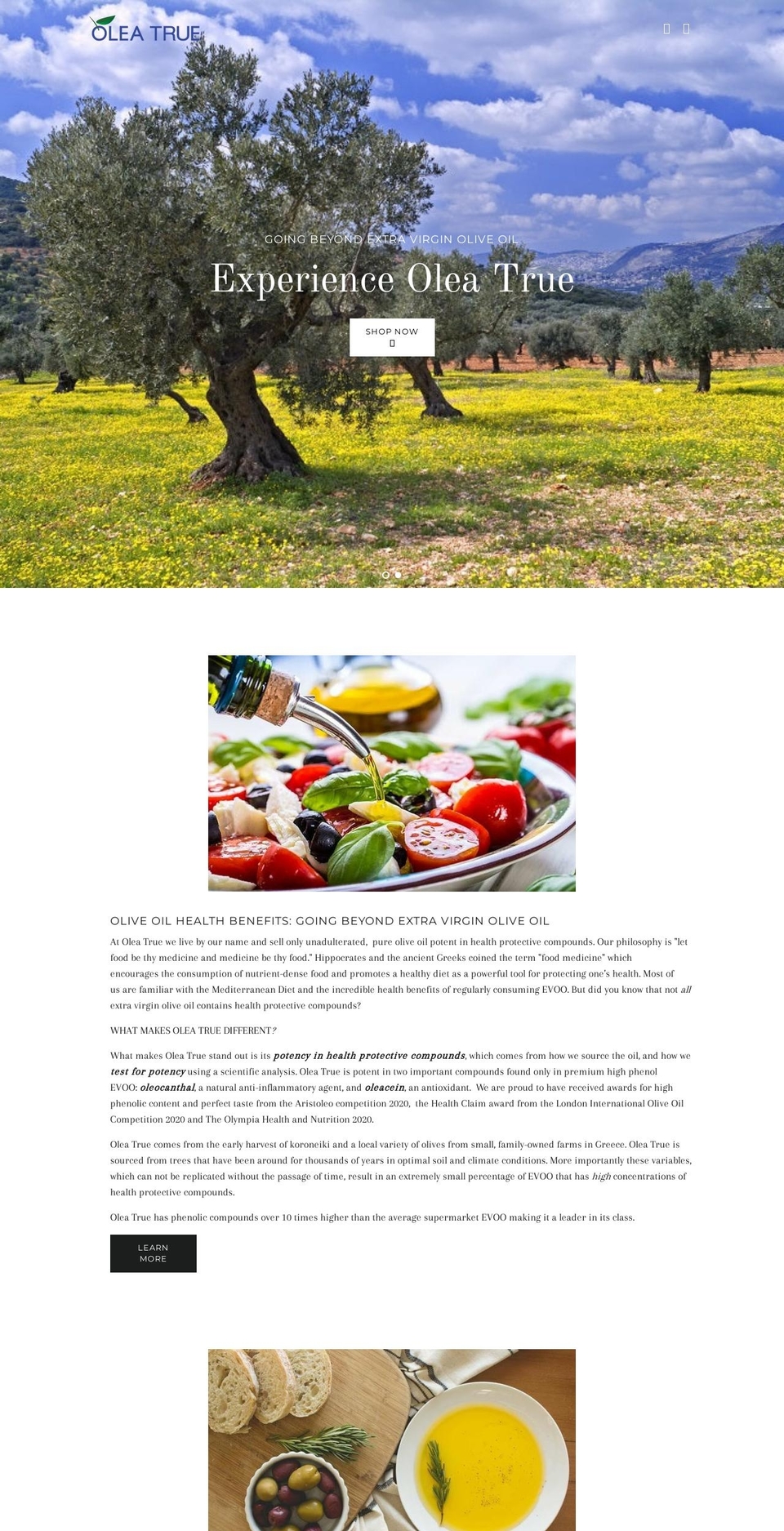 oleatrue.com shopify website screenshot