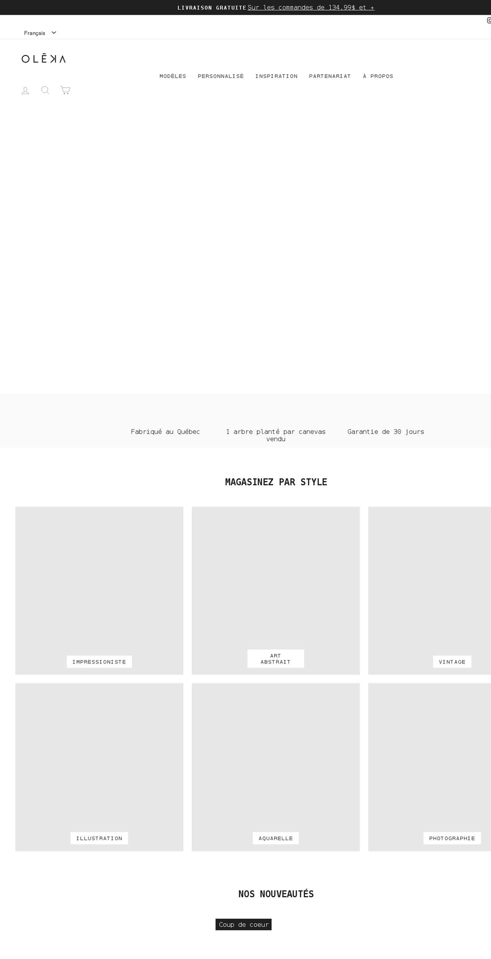 olekacanvas.com shopify website screenshot