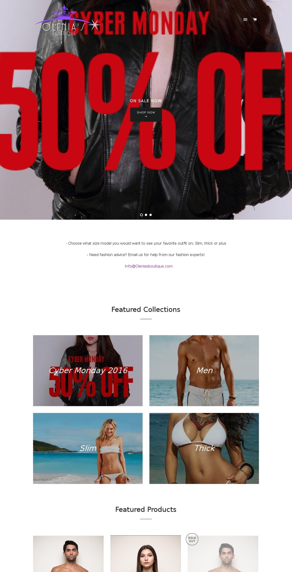 oleniasboutique.com shopify website screenshot