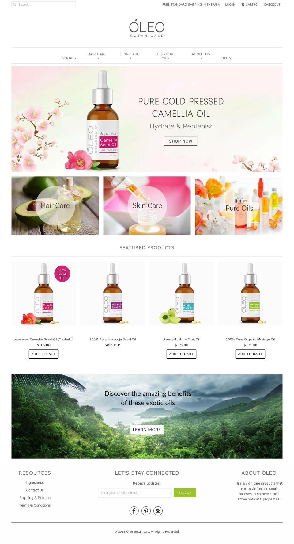 oleobotanicals.com shopify website screenshot