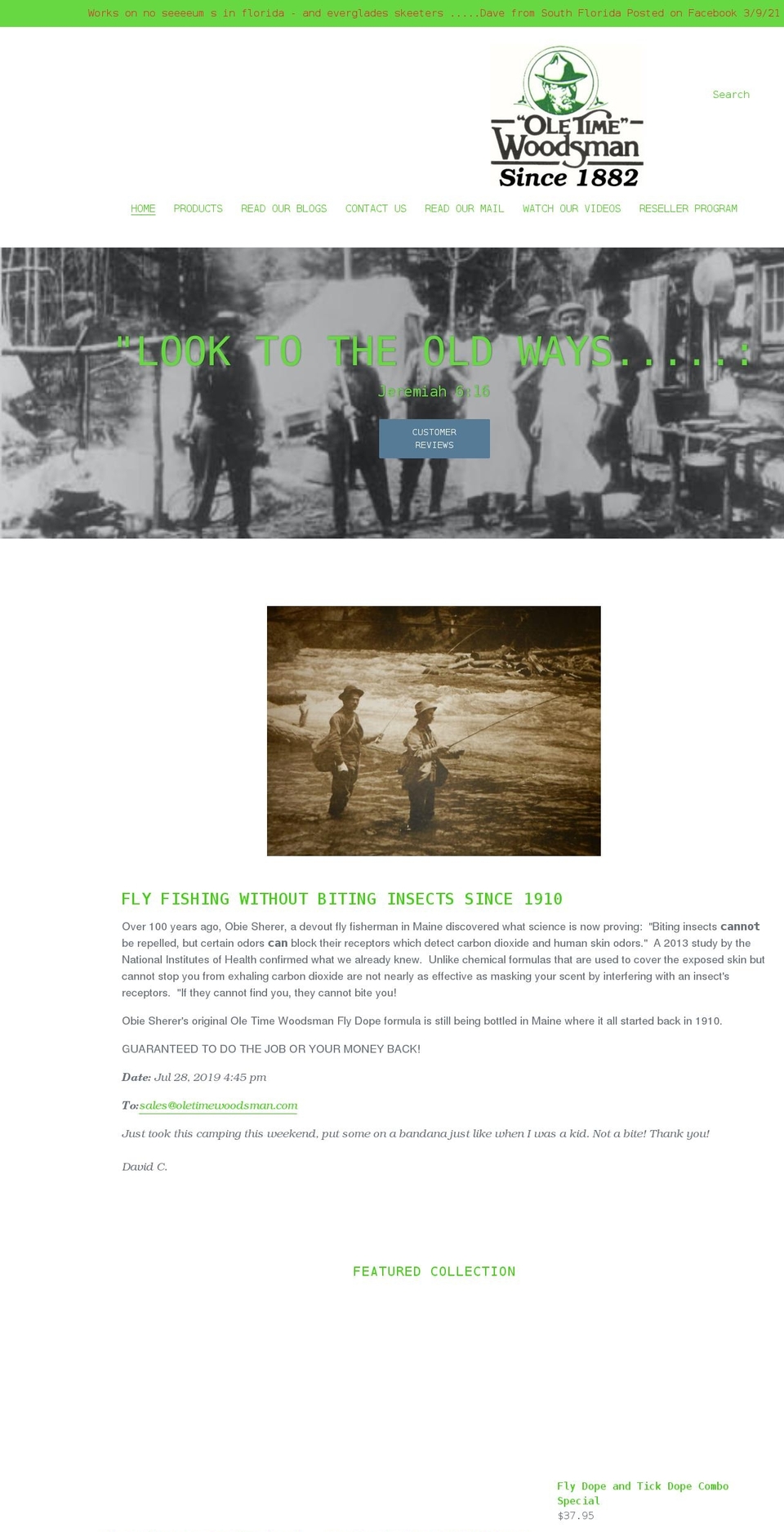 oletimewoodsman.com shopify website screenshot
