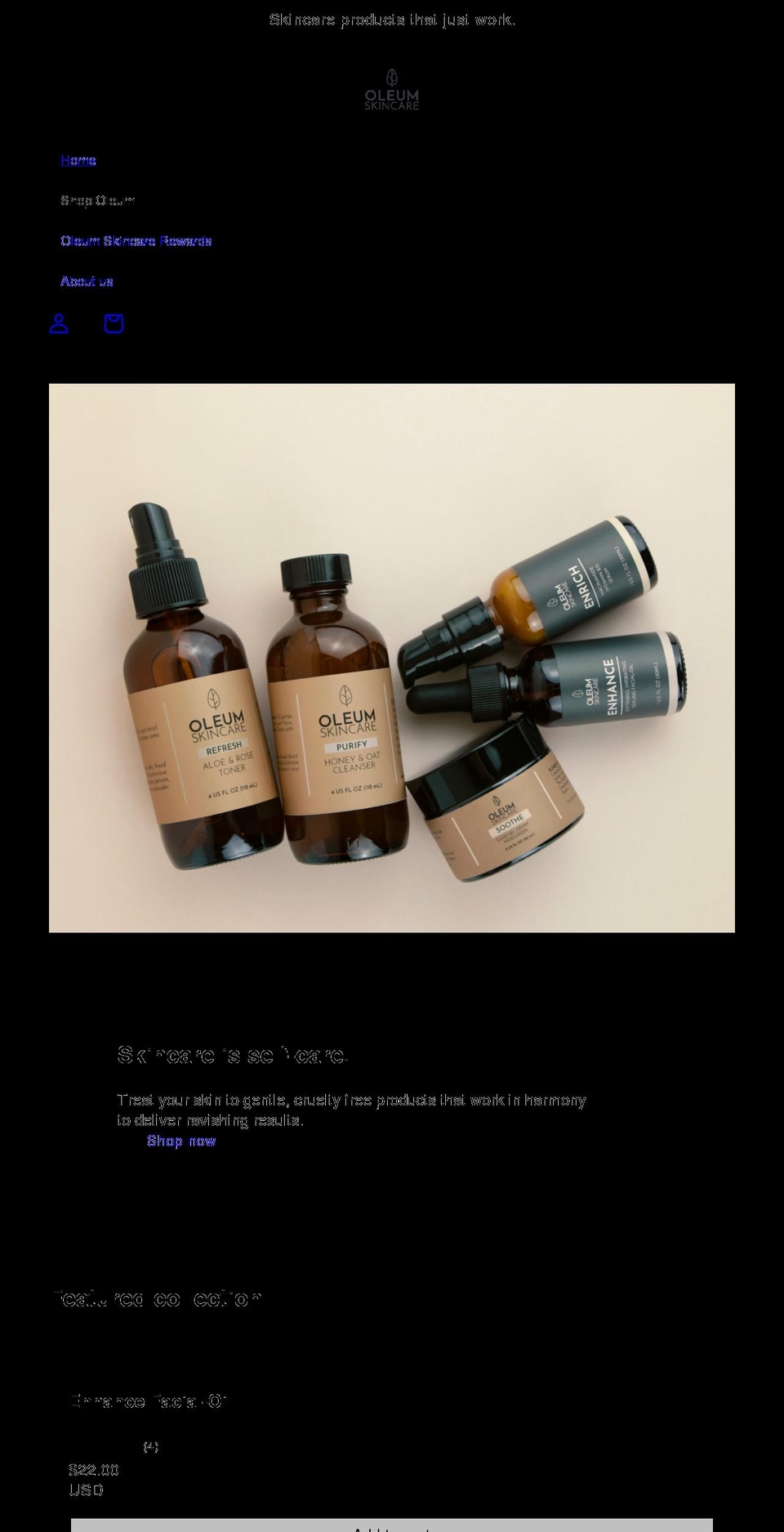 oleumskincare.com shopify website screenshot