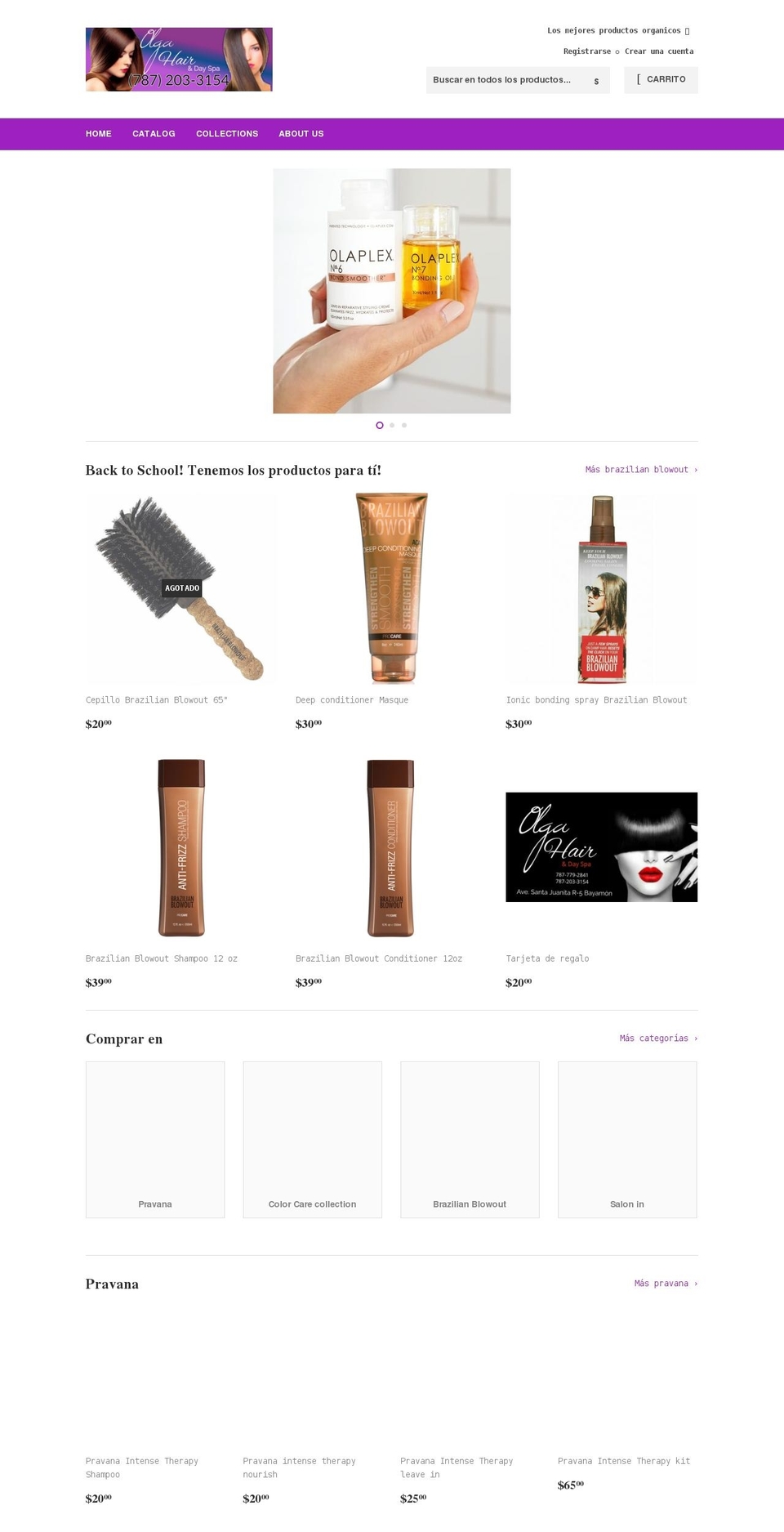 olgahairdayspa.com shopify website screenshot