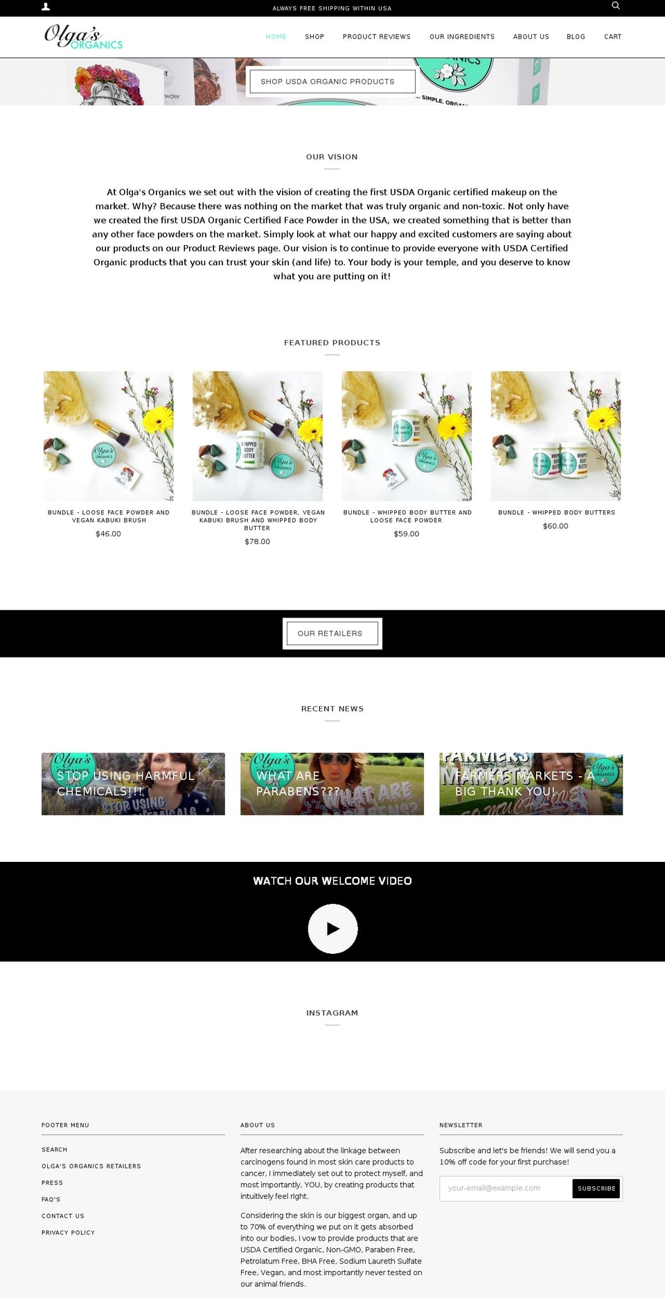 olgasorganics.com shopify website screenshot