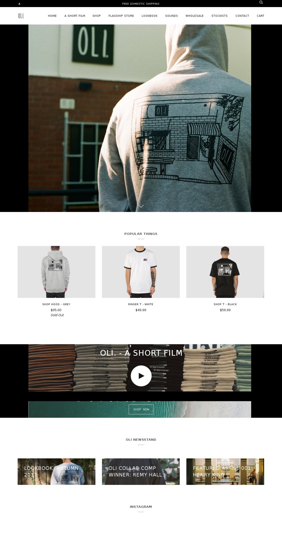 Pipeline Shopify theme site example oliclothing.com