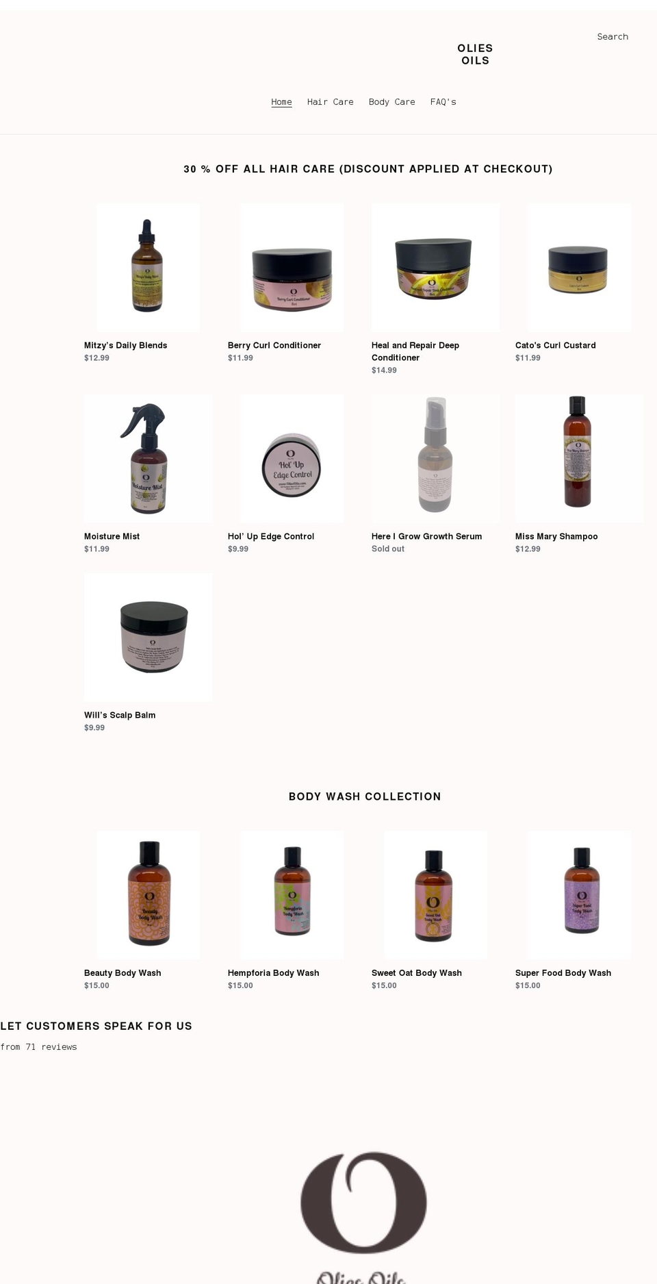oliesoils.com shopify website screenshot