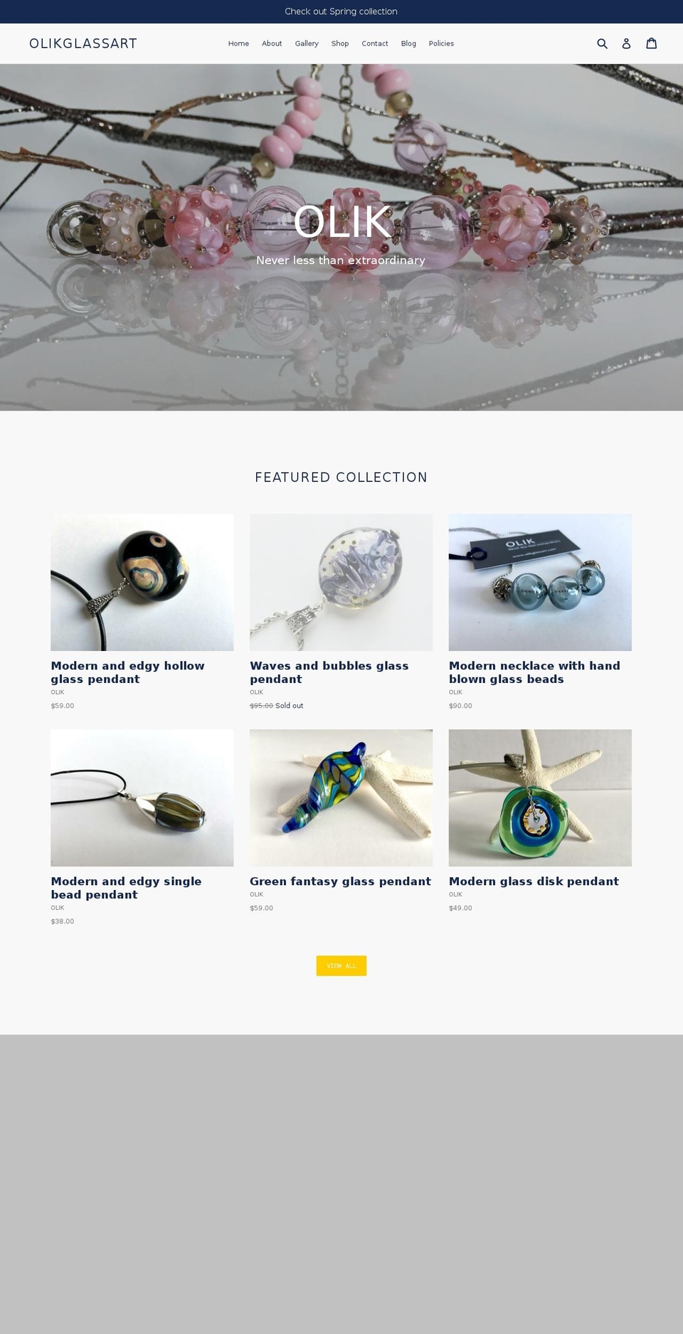 olikglassart.com — Shopify storefront screenshot