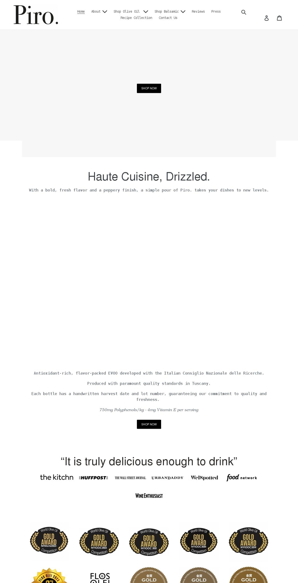 olio-piro.com shopify website screenshot