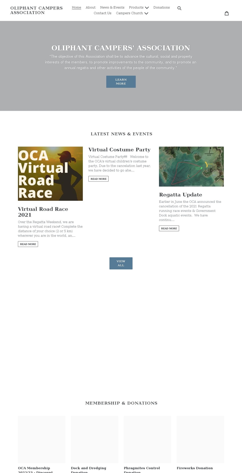 oliphantcampersassociation.com shopify website screenshot