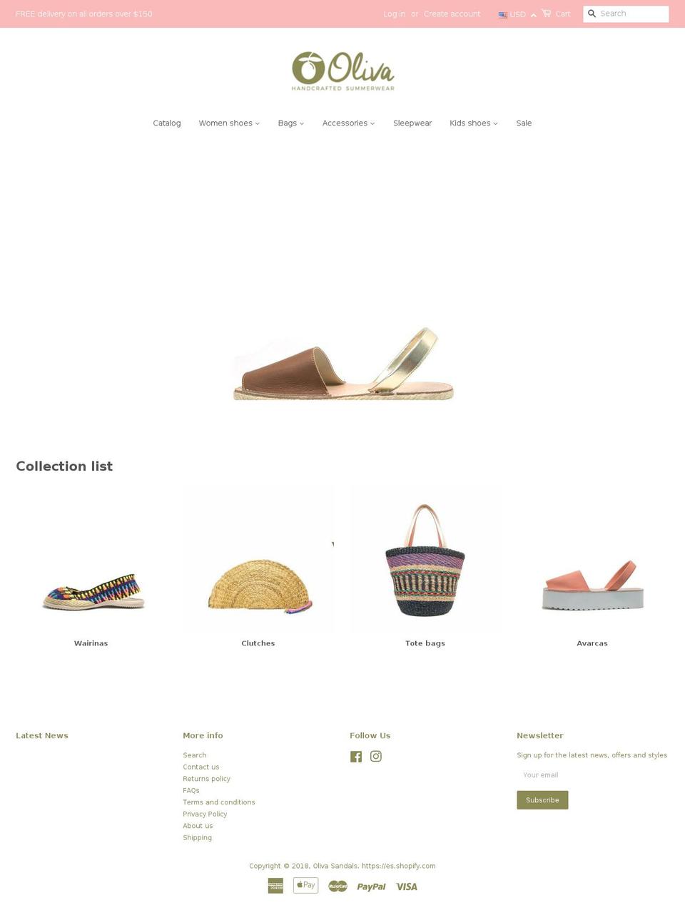 olivasandals.com — Shopify storefront screenshot